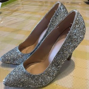 Silver Sparkle/Glitter Top Moda High Heels (Cinderella Shoe Style)